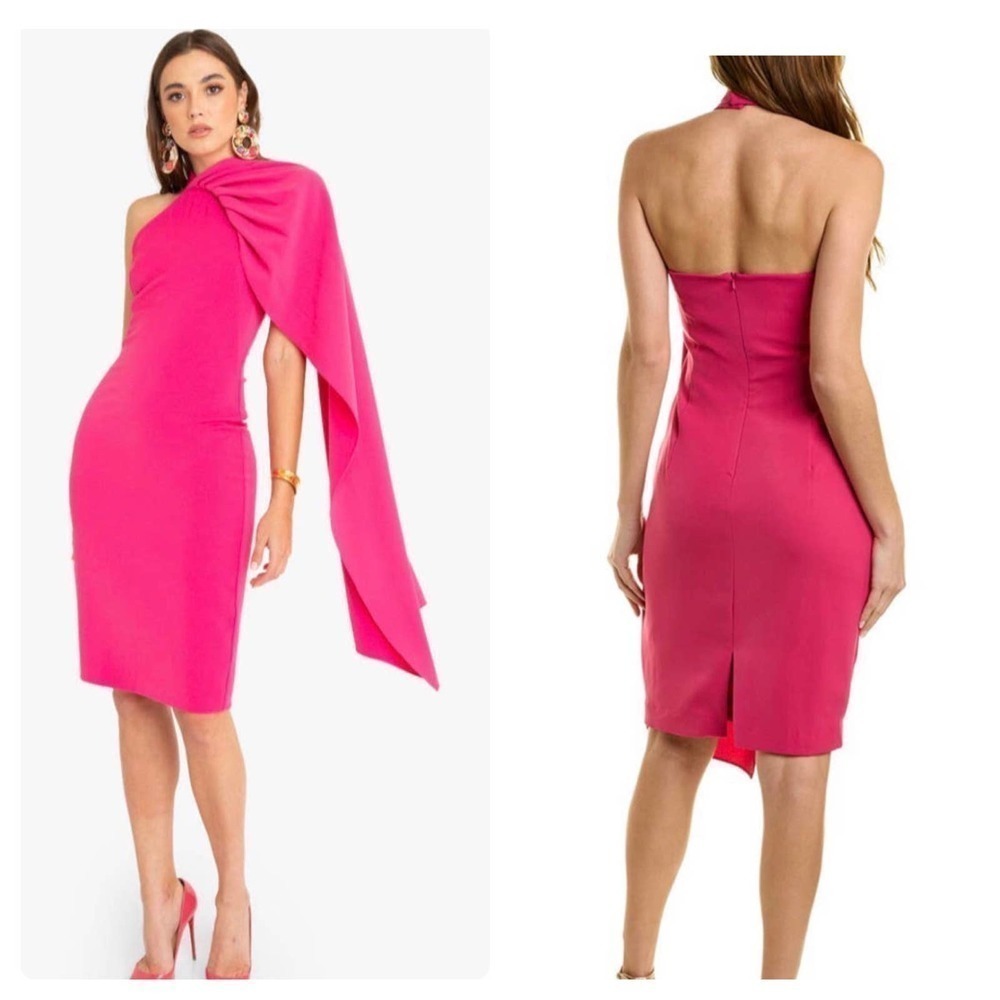 Black Halo Zion Cocktail One Sleeve Sheath Dress Barbiecore Size 10 NWT